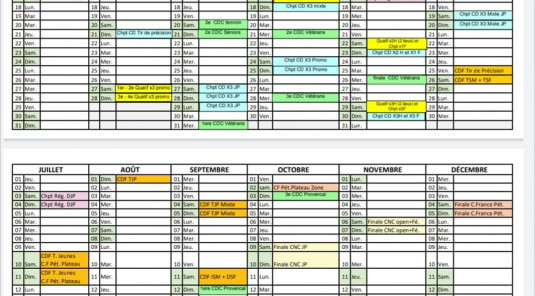 Calendrier provisoire Championnat